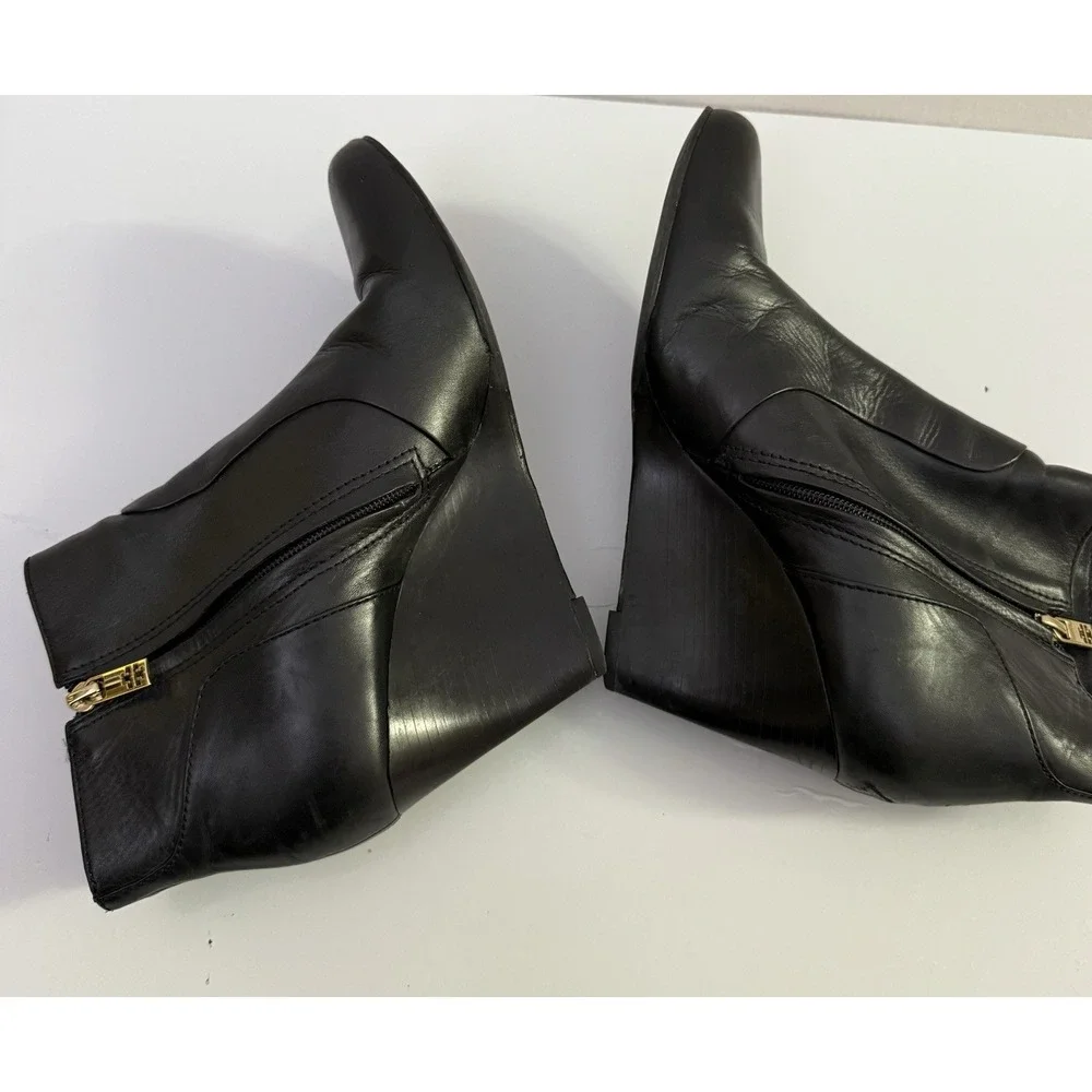 TORY BURCH Milan Wedge Bootie Black‎ Leather Size 11